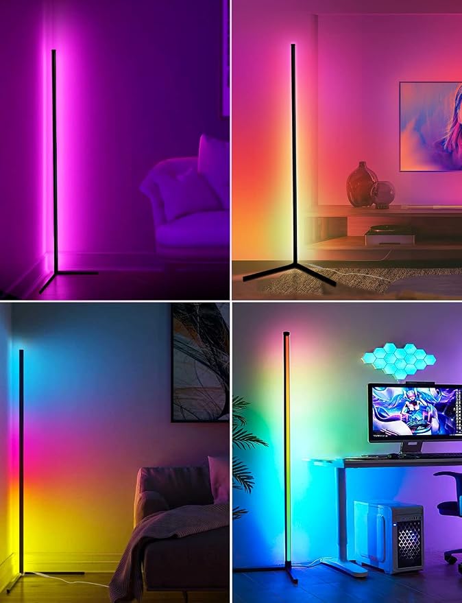 LanSuper Smart Corner Floor Lamp, 65" RGBW Color Changing LED Floor Lamp | Music Sync, Remote & App Control, DIY Mode & Timing, Eye Protection Floor lamp for Living Room Gaming Room