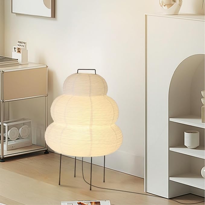 Noguchi Style Akari Floor Lamp, Rice Paper Lantern for Establishing A Warm and Cozy Ambiance in Any Room (Cloud), Japanses Floor Lamp