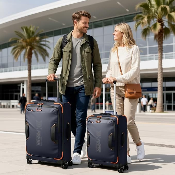 2-Piece Set(22in/26in) Front Opening,Softside Luggage Sets w/Double Spinner Wheels Suitcase,Waterproof,Lightweight Travel Luggage Rolling Suitcase(Blue,22in/26in)