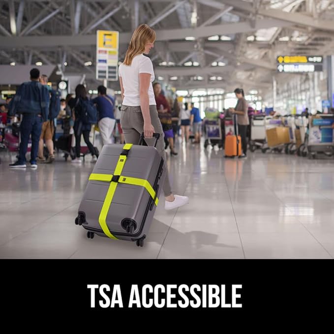 GORILLA GRIP Heavy Duty Adjustable Luggage Straps for Suitcases, Easy to Identify Travel Belt Connector Holds Suitcase Together, Extends Life of Bag, Strap Connects Two Bags, Accessories 2 Pack Yellow