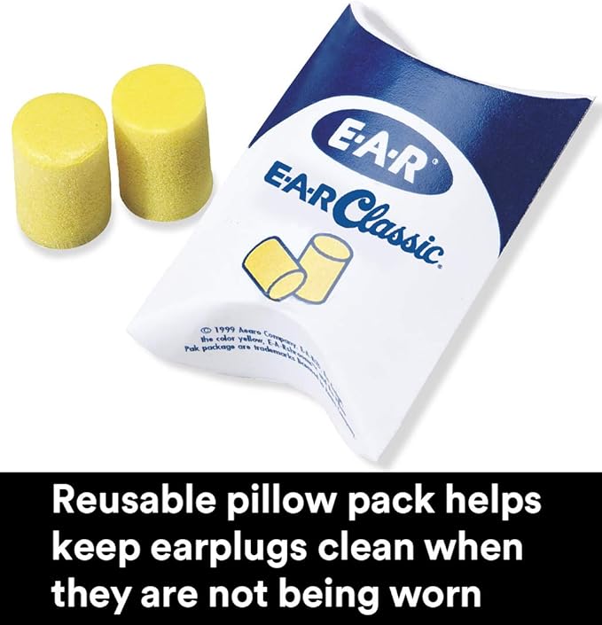 3M Ear Plugs, 200 Pairs/Box, E-A-R Classic 310-1001, Uncorded, Disposable, Foam, NRR 29, For Drilling, Grinding, Machining, Sawing, Sanding, Welding, 1 Pair/Pillow Pack