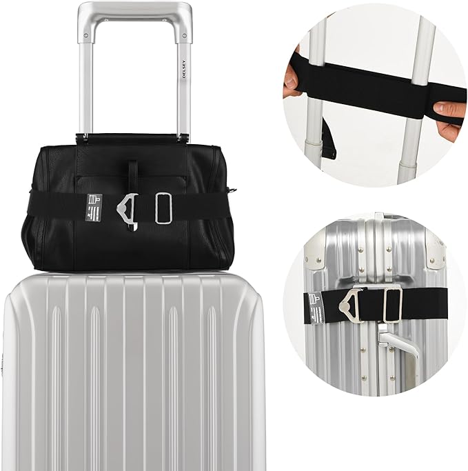 2-in-1 Travel Belt for Luggage Straps Over Handle for Add a Bag, Adjustable Travel Luggage Belt Strap with Alloy Buckle Elastic Belt for Carry On Bag, Suitcase Strap Travel Accessories(Black)
