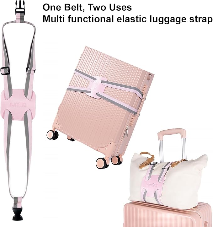 Luggage Straps for Suitcases, Travel Accessories to Connect Two Suitcase, Add A Bag Luggage Strap for Carry On Luggages Adjustable Buckle Belt (Grey/Pink-1pcs)