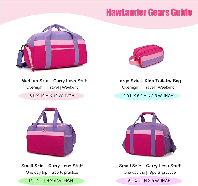 HawLander Large Kids Duffle Bag for Travel, Overnight, or Weekender, 22" inch (Rose Purple)