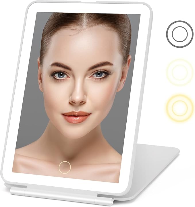 DenCert Rechargeable Travel Makeup Mirror 72 LED Lighted Compact Slim Vanity with Lights 3 Lighting Modes Dimmable Touch Screen (White),(DenCert)