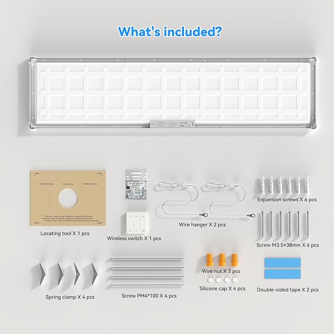 AIKVSXER 42PCS 1x4 LED Flat Panel Light Surface Mount with Wireless Switch | App Control, Night Mode, 50W 5500LM, 3000K/4000K/6500K, Ultra-Thin LED Light for Office Home,120-277V - White