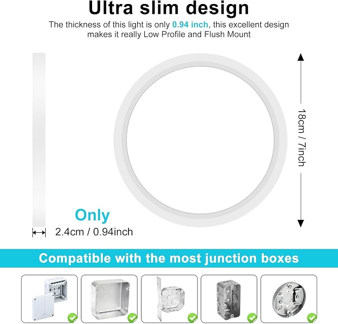 Libtit 12Pack 7Inch Led Ceiling Light - Flush Mount, 15W 1500Lm, 3000K/4000K/6500K, Small Round Recessed Led Kitchen/Bathroom/Hallway/Closet Light Fixtures