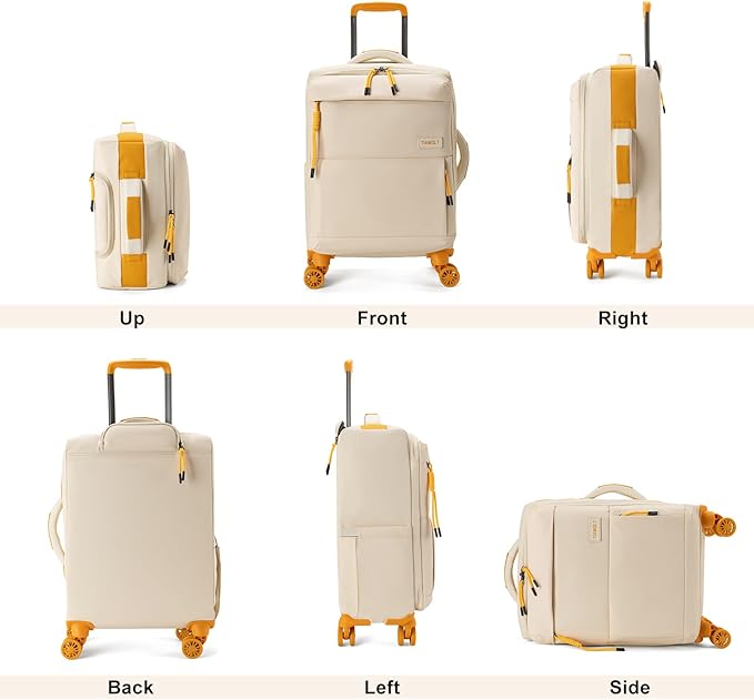 20Inch Carry on Luggage with Spinner Wheels,22x14x9 Airline Approved,Stylish SoftSided Lightweight suitcases bag,Wet/Dry Pockets Suitcase for travel(Apricot)