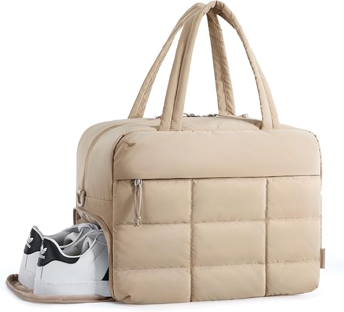BAGSMART Gym Bag for Women, Carry on Travel Duffel Bag, Water-resistant Weekender with Shoe Compartment for Gym Travel Work, Desert, Medium