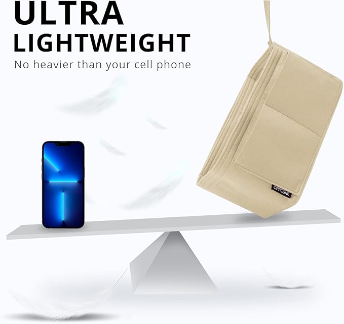 OPPOSHE Purse Organizer Insert for Handbags, Softened Felt Bag Insert Organizer for Tote, Compatible with LV, Coach, MK, Kate Spade, Goyard, Longchamp (Beige, Slender Medium)