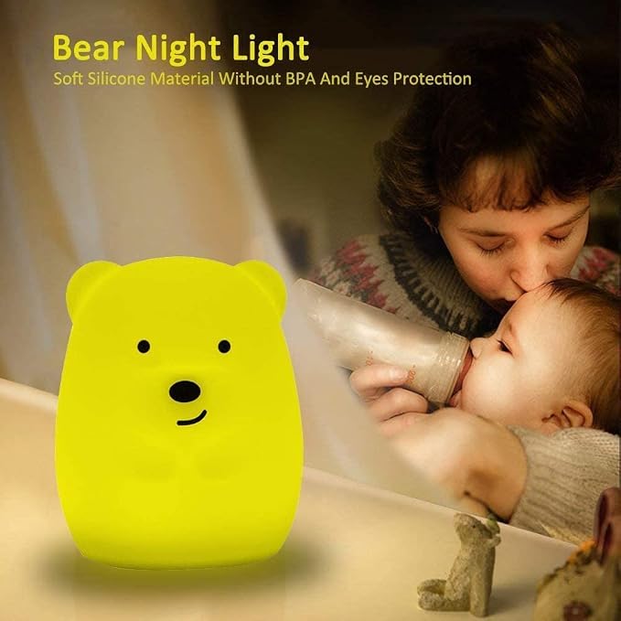 Animal-Shaped Night Light, Rechargeable LED Soft Silicone (BPA Free) Bedside Lamp for Children/Adults, Adjustable Brightness and 9 Colors by Touch Control & Remote Control (Big Bear)