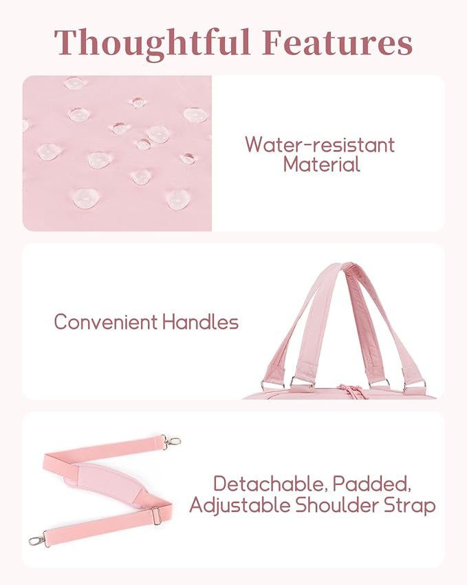 Carry On Duffle Bag with 15.6 Inch Laptop Compartment, Gym Bag for Women with Wet Pocket, Shoe Bag and Toiletry Pouch, Personal Item Travel Duffel Weekender Overnight Bags, Pink