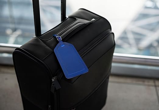 Cobalt Blue Genuine Top Grain Leather Luggage Tag