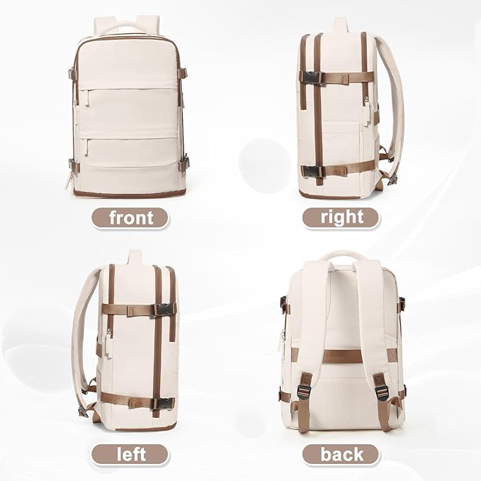 coowoz Large Travel Backpack For Women Men,Carry On Backpack Flight Approved,Hiking Outdoor Rucksack Casual Daypack Travel Bag Essentials Personal Item Backpack (Beige Brown-L)