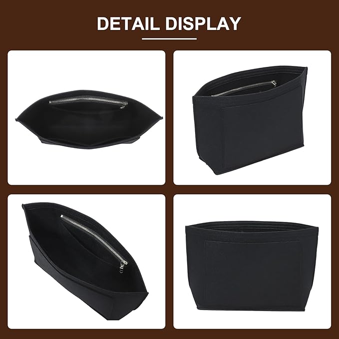 Doxo Felt Purse Organizer Insert for Longchamp Le Pliage M Totes, Longchamp Orgainzer Insert Meduim with 7 Compartments & YKK Zipper | Fits Long Champ Meidum Top Handle Tote Bag (SM, Black)