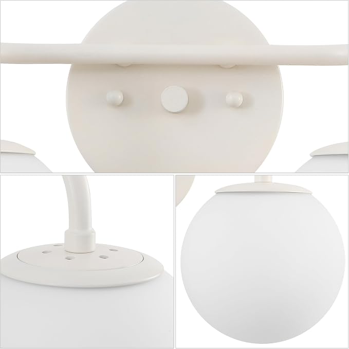 JONATHAN Y Louis Parisian Globe 15" Vanity 2-Light, Almond | White Frosted Glass Shade, Midcentury Parisian Bistro Style, Metal Wall Lamp, Dimmable, Hardwired, LED Bulbs Included