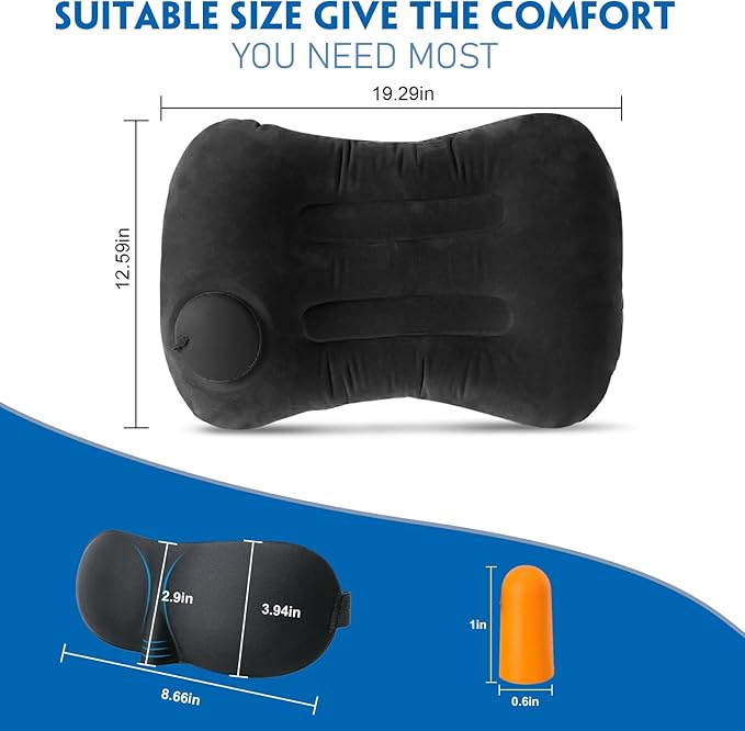 Ultralight Inflatable Camping Travel Pillow - Inflatable Pillow for Neck Lumbar Support,Upgrade Backpacking Pillow,Travel Air Pillows for Camping,Hiking,Backpacking,Press Inflate (Black)