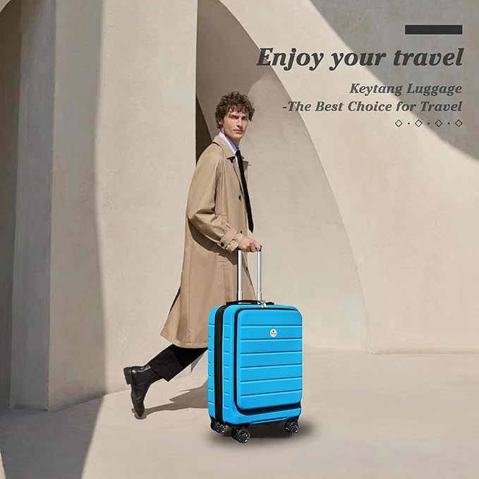 Classic 20" Carry-On with TSA Lock Spinner Wheels, Lightweight Hardside Expandable Suitcase with Front Open Pocket Compartment, Blue