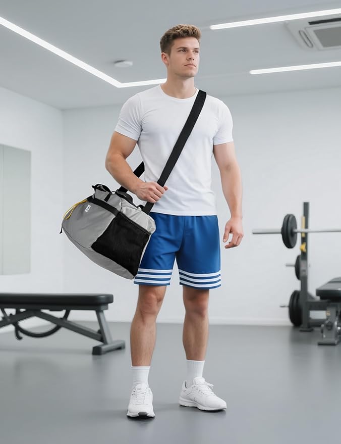 SKYSPER Gym Bag for Men & Women with Shoe Compartment, Carry-on Gym Duffle Bag for Travel and Sports, Workout Overnight Bag with Large Wet Pocket, Gray