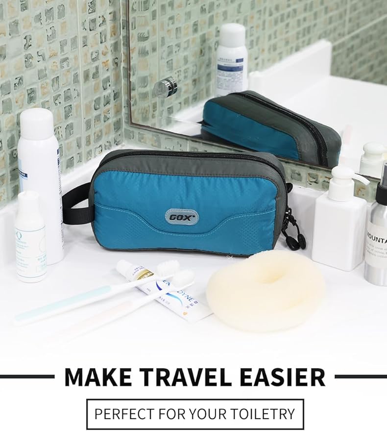 GOX Travel Small Toiletry Bag for Men Nylon Dopp Kit Medicine Bag Travel Organizer Pouch Shave Kits for Teens Toiletry Essentials Bathroom Compact (Peacock, 7.9 * 3.7 * 2 Inches)