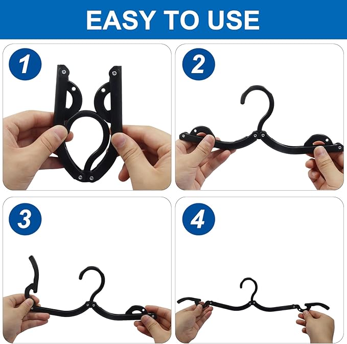 12 Pack Portable Travel Hanger, Foldable Clothes Hanger Cruise Ship Accessories Portable Folding Rack, Essential Clothes Drying Rack for Traveling/Camping(Black)