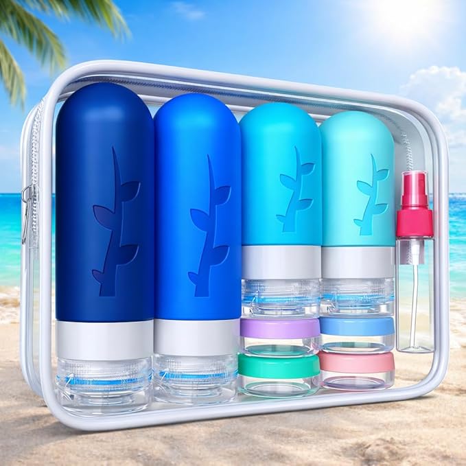 18pack Travel Bottles for Toiletries,TSA Approved Silicone Travel Containers jar for Toiletries,Leak Proof Refillable Liqus Shampoo And Conditioner Essentials toiletry