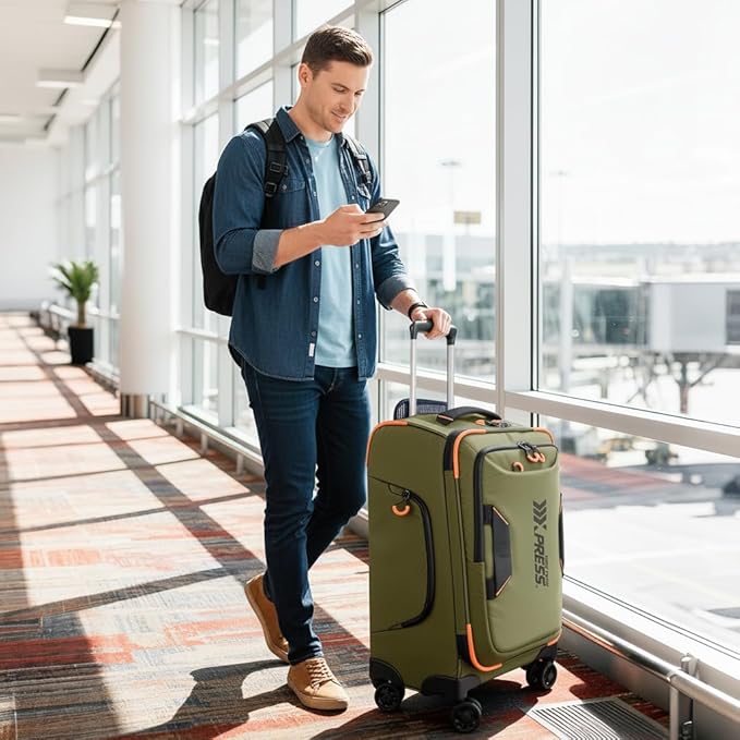 30'' Large Softside Suitcase,Luggage w/Spinner Wheels,Waterproof,Lightweight Travel Suitcase for Men/Women(Green,30in)