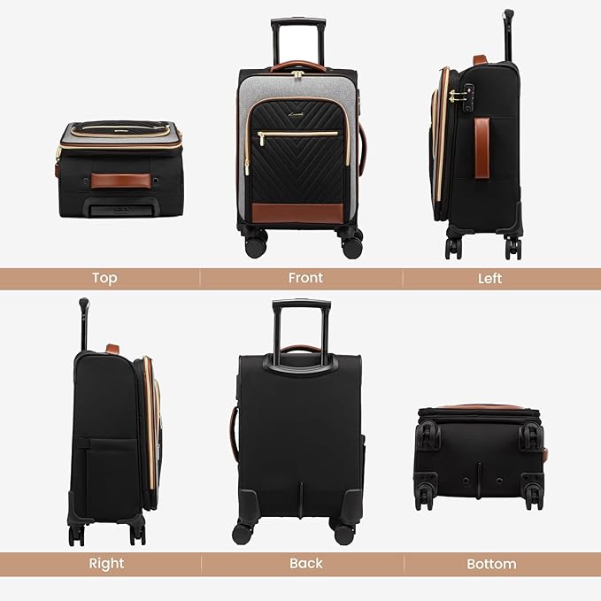 LOVEVOOK Carry On Luggage 22x14x9 Airline Approved,20 Inch Carry-on Suitcase for Women,Softside Suitcases with Wheels,Rolling Checked Luggage with TSA Lock,Lightweight Travel