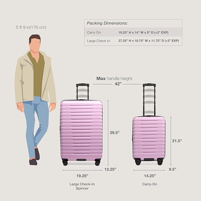 U.S. Traveler Boren Hardside Spinner Luggage With Aluminum Handle, Lavender, 2-Piece Set