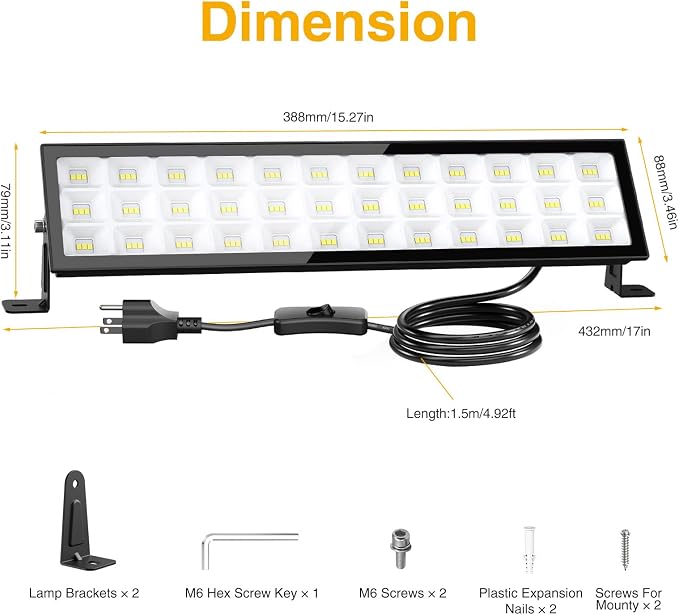 Onforu 4Pack LED Shop Lights,100W 14000lm Plug in Ultra Bright LED Work Lights,6500K Daylight White Garage Light,IP66 Waterproof Lighting for Garage Warehouses Workshop