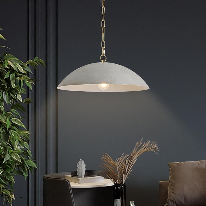 20" Kitchen Pendant Lighting Over Island, Cement Gray Modern Large Pendant Light, Adjustable Hanging Ceiling Light for Kitchen Living Room Dining Room Bedroom Café