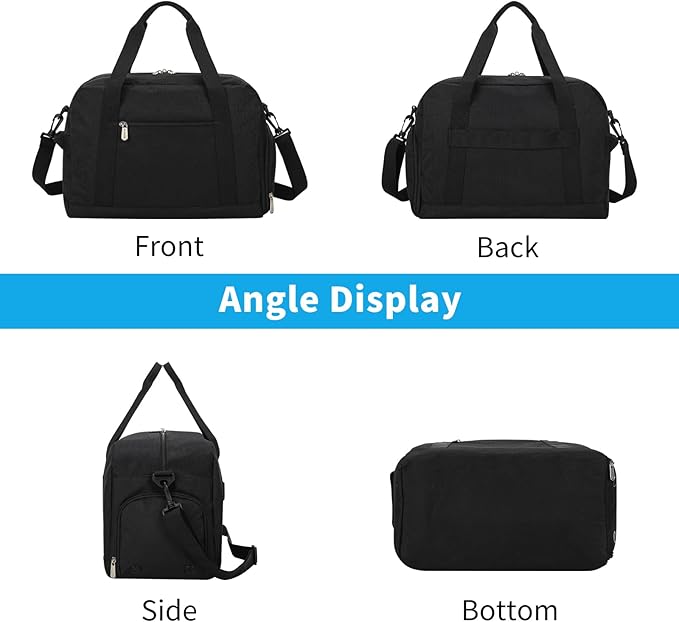 Small Gym Bag 14 inch lightweight Carry On Mini Duffel Bag with Shoe Compartment for Travel Sport - Black