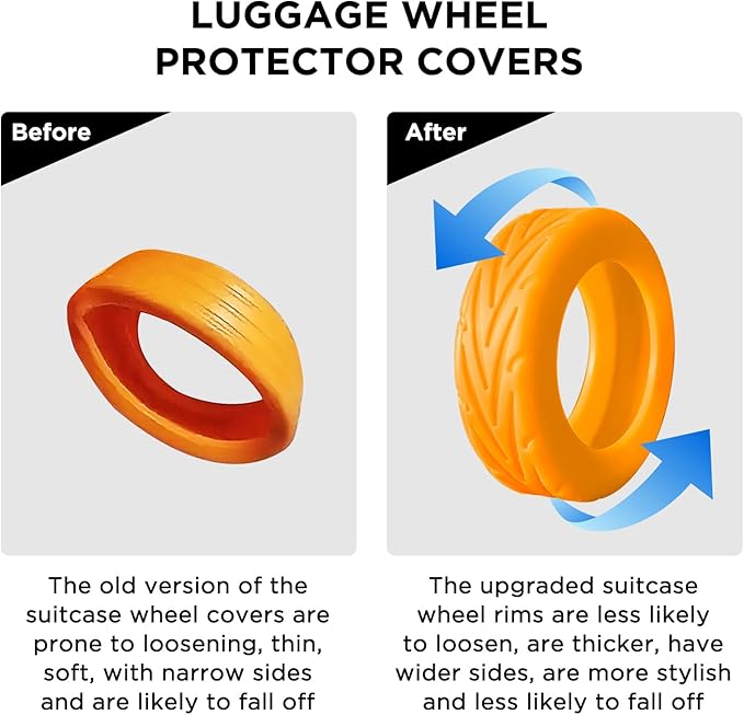 8 Pack Suitcase Wheel Covers Silicone Fits 2.1-2.4 Inch Spinner Wheels for Carry On Luggage Protective Wheel Guards, Thickened Anti-Wear & Tear, Travel Essentials (Orange)