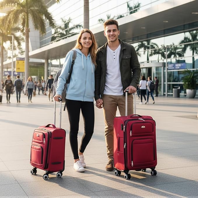 Softside Luggage Sets 2 Piece,Expandable 15% Lightweight Durable Suitcase Sets Double Spinner Wheels w/Combination LOCK (Red,20in/26in)