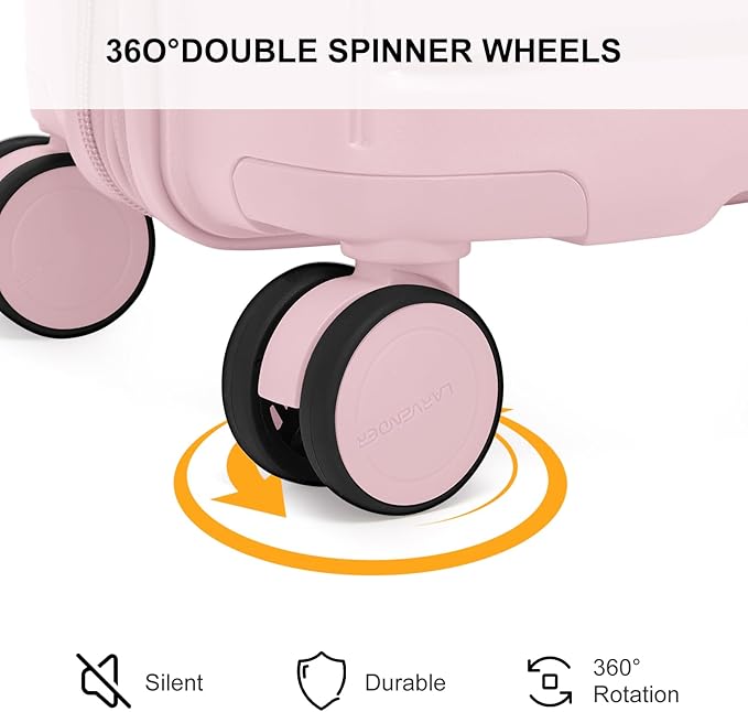 LARVENDER Luggage Sets 3 Piece, Expandable Hardside PP Carry On Luggage Suitcase with 360° Spinner Wheels TSA Lock Suitcase Set for Women Men, Light Pink