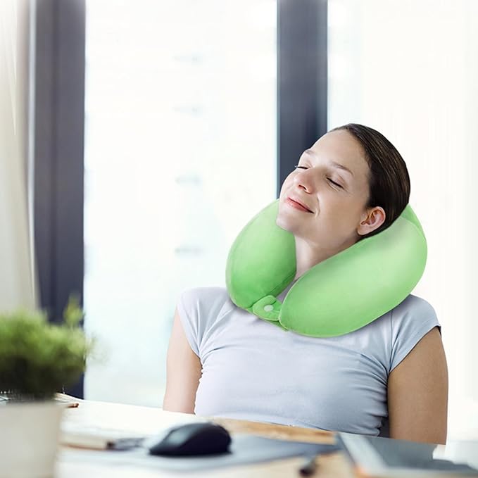 Travel Neck Pillow for Sleeping Soft Memory Foam Pillows Lightweight Breathable Airplane Pillow Support Head and Chin Perfect for Camping Train Car Office Rest Green