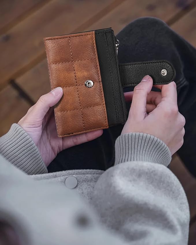BOSTANTEN Small Wallet for Women Leather RFID Blocking Card Holder Bifold Compact Wallets With Zipper Coin Pocket Black&Brown