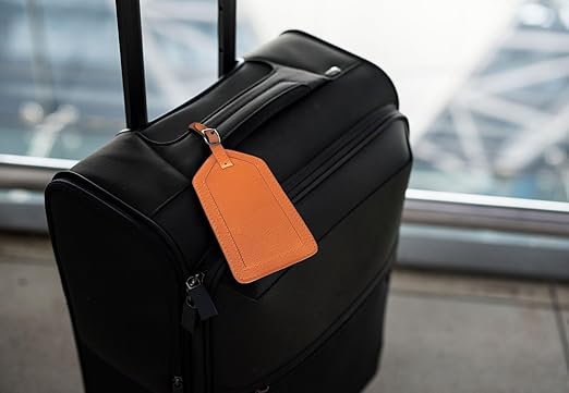 Bright Orange Genuine Top Grain Leather Luggage Tag