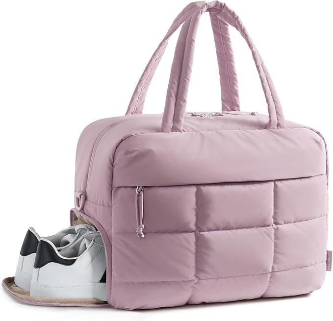 BAGSMART Gym Bag for Women, Carry on Travel Duffel Bag, Water-resistant Weekender with Shoe Compartment for Gym Travel Work, Purple, Medium