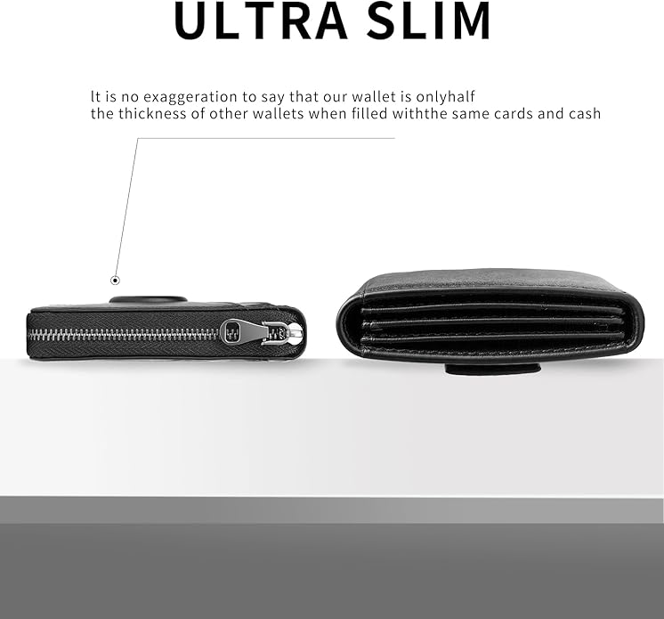 Men’s RFID Blocking Zipper Large Dimensions Wallet with 2 ID Windows - Large Capacity Design, 13 Credit Card Slots