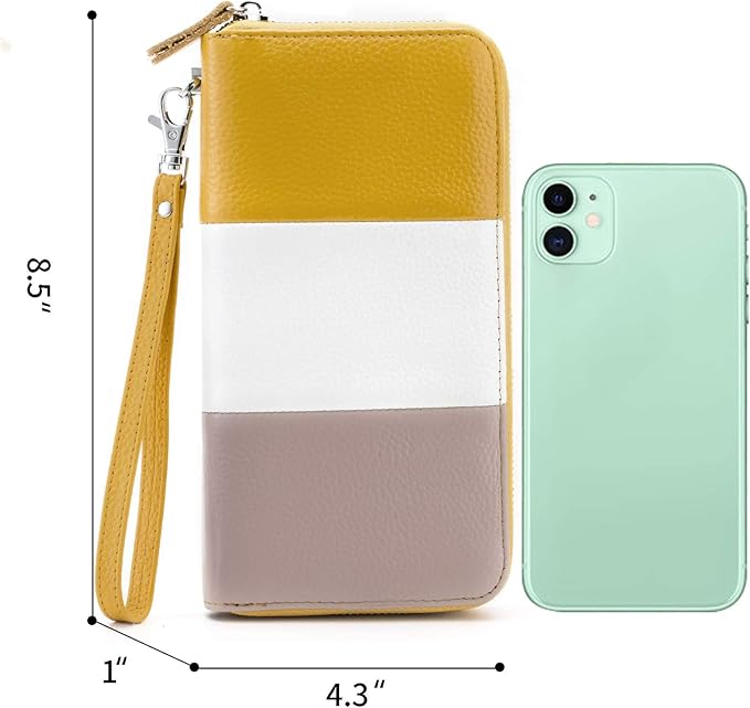 Moflycom Womens Wallet RFID Blocking Genuine Leather Multi Credit Card Large Capacity Zip Around Clutch Travel Purse Wristlet