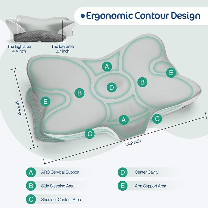 Cervical Pillow for Neck and Shoulder Pain Relief, Ergonomic Memory Foam Contour Pillow with Adjustable Dual Heights, Breathable Pillowcase, Orthopedic Support for Side Back Stomach Sleepers