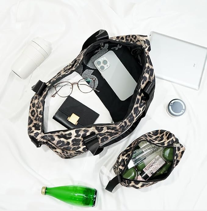 LARVENDER Luggage 6 Piece Expandable Luggage Hardshell PC+ABS Leopard Suitcase with Spinner Wheels TSA Lock, Lightweight Rolling Suitcase for Women, Cheetah Print