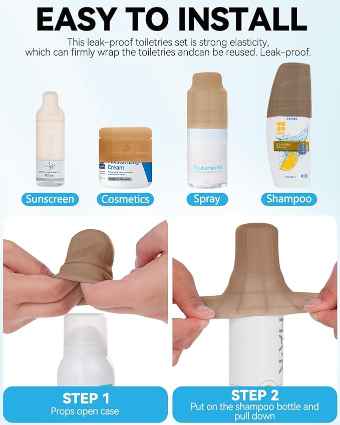 16 Pack Silicone Bottle Cover,Travels Essential for Women Men,Cruise Ship Essentials 2025,Beach Vacation Essentials,Travel Size Toiletries,Airplane Travel Accessories Elastic Sleeve for Leak Proofing