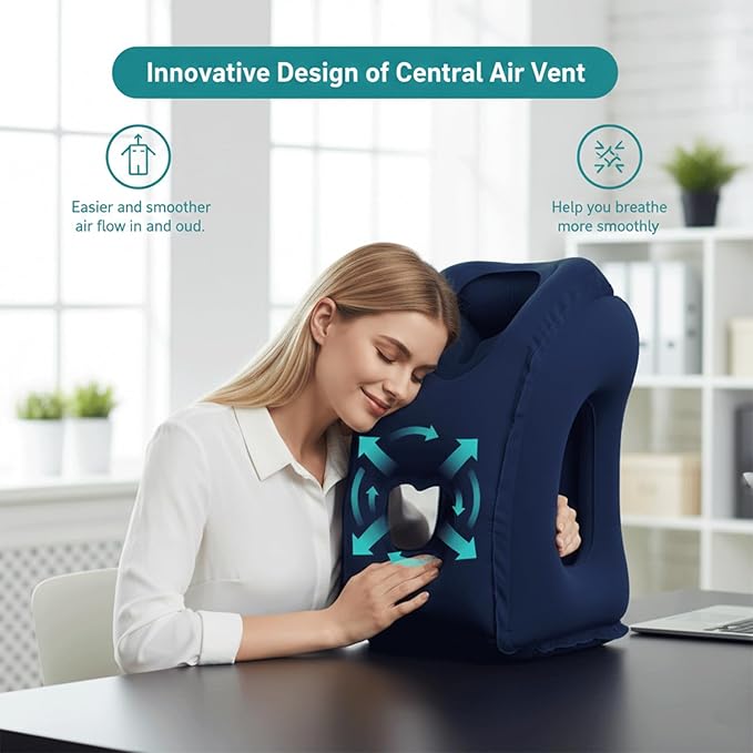 Inflatable Travel Pillows for Airplane, Blow Up Neck Pillow for Sleeping for Long Flight Support Neck,Head & Shoulder, Used for Travelling Car/Airplane/Office Nap-Comes with Eye Mask and Earplugs_Blue