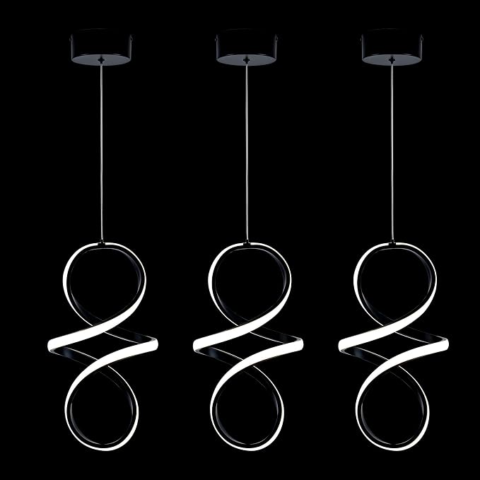 MAYNA Modern Spiral Led Chandelier, 4000K Pendant Light Kitchen Island, 18W Adjustable Height Island Light Fixture for Kitchen Bedroom Kitchen Island Cafe, 3 Pack (Black)