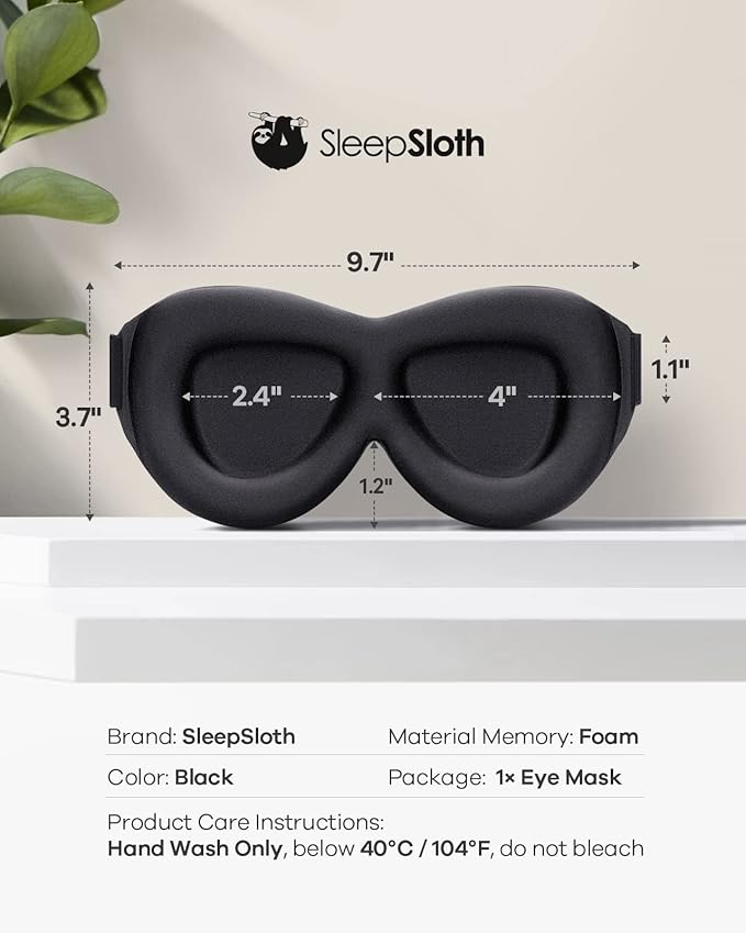 Sleep Eye Mask for Men Women, 3D Contoured 100% Blackout Eye Mask for Sleeping with Adjustable Strap, Soft and Comfortable Night Blindfold, Shade Cover for Travel Shift Work Nap, Black