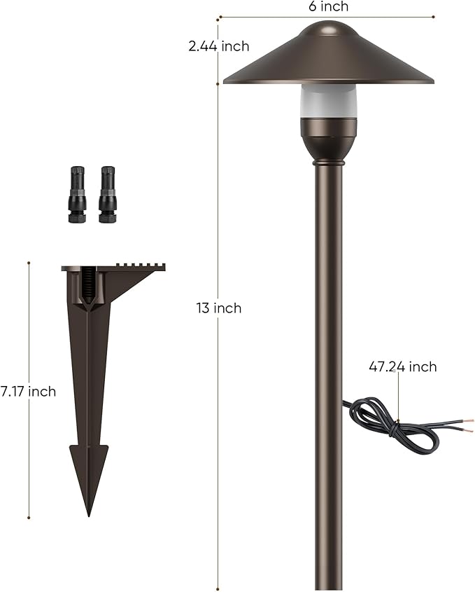 Low Voltage Landscape Lighting 12-Pack, Aluminum 12V Pathway Lights with G4 Bulbs, Waterproof Oil Rubbed Bronze Color Round Shade Path Lights with Connectors for Walkway Yard Garden
