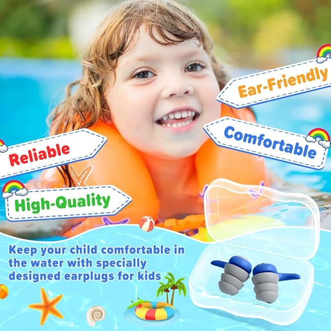 Waterproof Swimming Ear Plugs for Adults - 2 Pairs of Reusable Soft Silicone Swim Earplugs,Perfect for Surfing, Diving,Pool,Showering and Other Water Sports - Keep Water Out and Ear Protection