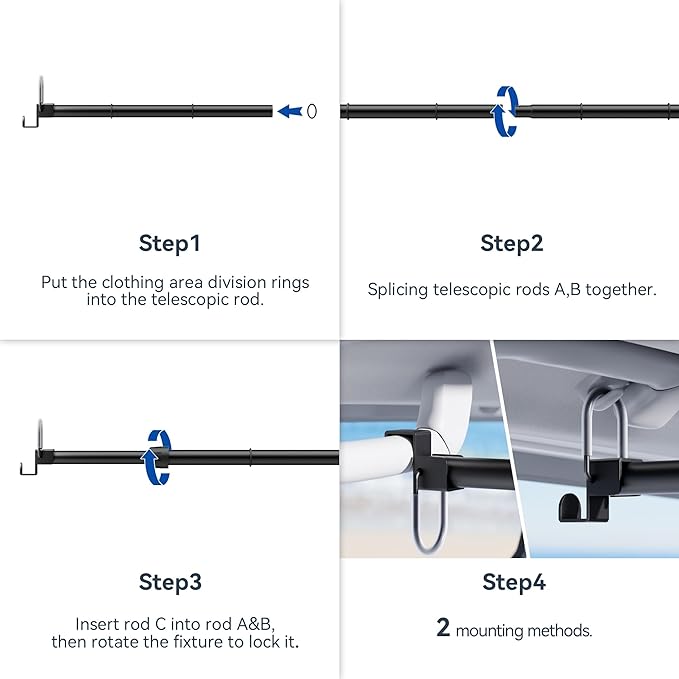 Adjustable Car Clothes Hanger Bar 35-60 Inches – Heavy Duty Travel Garment Organizer, Anti-Wrinkle, Non-Slip Rubber Bands, Fits Cars, SUVs, Vans and Trucks